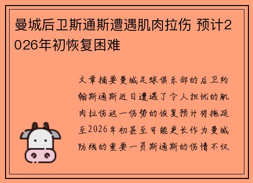 曼城后卫斯通斯遭遇肌肉拉伤 预计2026年初恢复困难 曼城后卫斯通斯遭遇肌肉拉伤 预计2026年初恢复困难